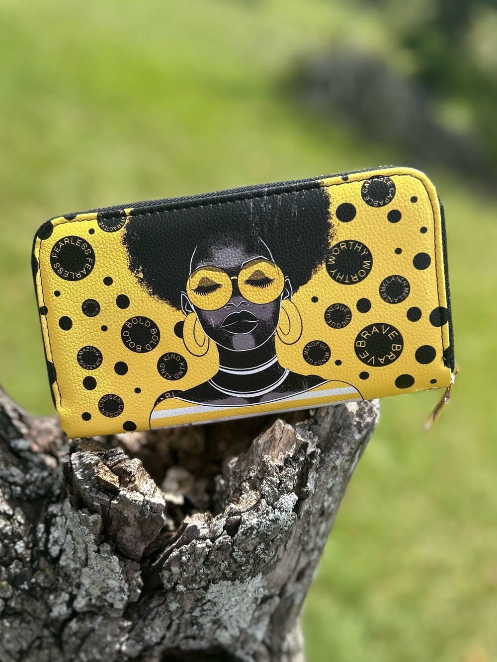 Fahari Marigold Pop Wallet by Afroyla | Yellow & Black Afrocentric Graphic Walle